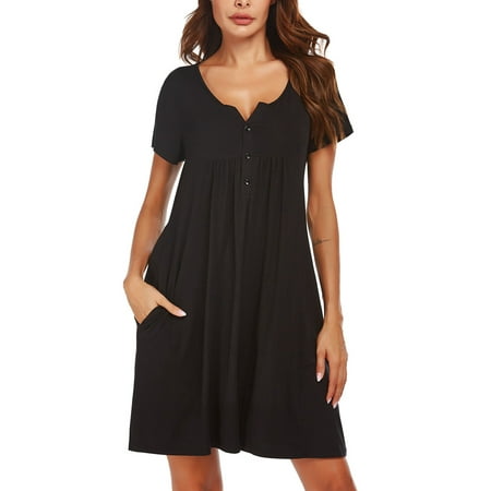 Niuer Ladies Pajama Henley Neck Nightgown Buttons Sleep Dress Lounge Sleepwear Short Sleeve Night Gowns Black 2XL
Niuer Ladies Pajama Henley Neck Nightgown Buttons Sleep Dress Lounge Sleepwear Short Sleeve Night Gowns Black 2XL