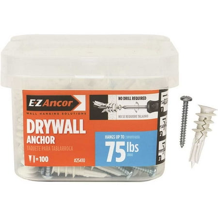 E-Z Ancor 25410 Twist-N-Lock 75 lbs. #8 x 1-5/8 in. Medium Duty Drywall Anchors - pack of 100
E-Z Ancor 25410 Twist-N-Lock 75 lbs. #8 x 1-5/8 in. Medium Duty Drywall Anchors - pack of 100