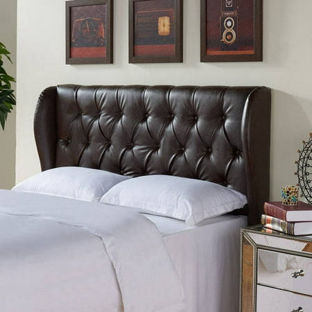 Better Homes and Gardens Scalloped Wingback Tufted Upholstered Headboard Full\/Queen, Brown Bonded Leather