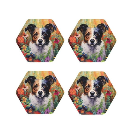 Coasters Set of 4 - Colorful Flower Dog Drink Coasters for Tabletop Protection Leather Coasters for Living Room Decor and Housewarming Gift Hexagon
Coasters Set of 4 - Colorful Flower Dog Drink Coasters for Tabletop Protection Leather Coasters for Living Room Decor and Housewarming Gift Hexagon