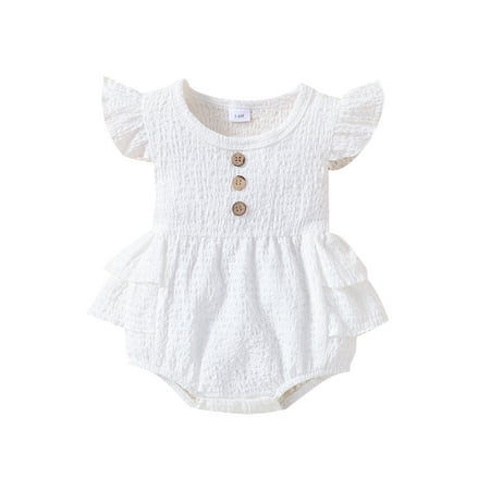 Calsunbaby Infants Baby Girl Fly Sleeve Romper Newborn Fashion Solid Color Button Round Neck Ruffle Triangle Jumpsuits
Calsunbaby Infants Baby Girl Fly Sleeve Romper Newborn Fashion Solid Color Button Round Neck Ruffle Triangle Jumpsuits