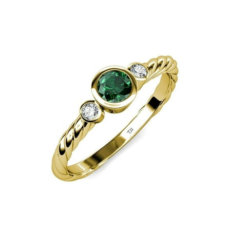 Emerald and Diamond (SI2-I1 G-H) Three Stone Rope Ring 0.65 ct tw in 14K Yellow Gold.size 8.0
Emerald and Diamond (SI2-I1 G-H) Three Stone Rope Ring 0.65 ct tw in 14K Yellow Gold.size 8.0