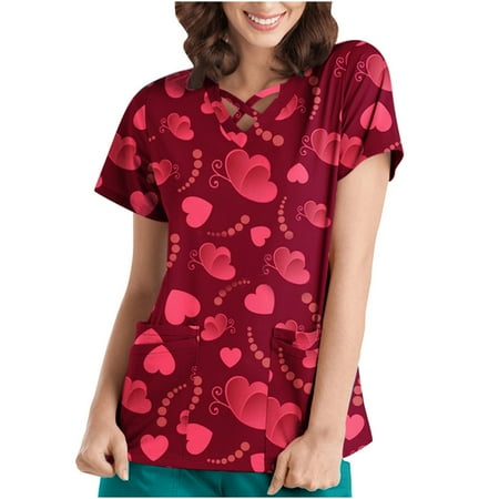 SUWHWEA Christmas Gift Scrub Tops Women Short Sleeve Tops Working Valentine s Day Printed Pocket Blouse on Clearance
SUWHWEA Christmas Gift Scrub Tops Women Short Sleeve Tops Working Valentine s Day Printed Pocket Blouse on Clearance