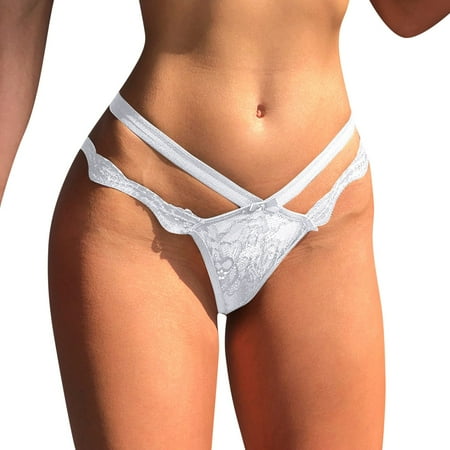 Zuwimk G String Thongs For Women Women Lace Thongs with Pearls Ball White One Size