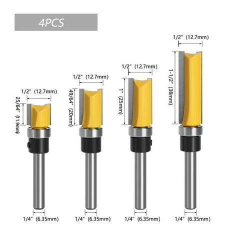 1/4 Router Bit Set Handle Trimming Shank Bearing Flush Trim Cutting