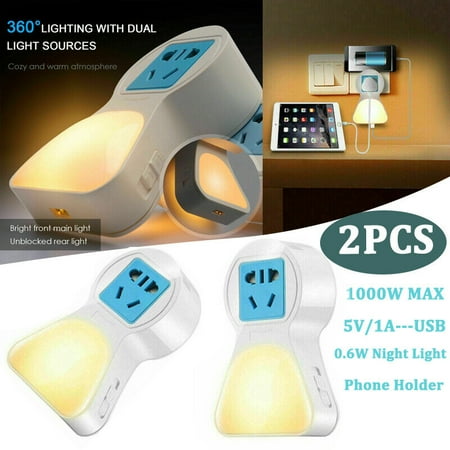 CJC Bedroom USB Night Light LED Table Lamp with Outlet and Phone Holder 2 Pack
