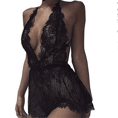 Carolilly Women Teddy Lingerie One-Piece Bodysuit Lace Stretchy Nightwear