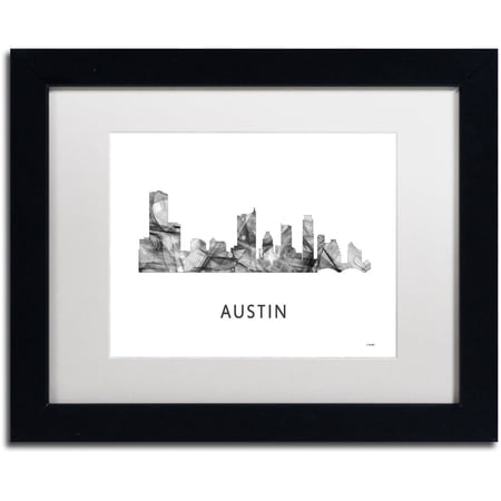 Trademark Fine Art 'Austin Texas Skyline WB-BW' Canvas Art by Marlene Watson, White Matte, Black Frame