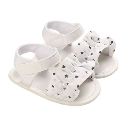 goowrom Baby Girls Summer Ruffle Sandals Soft Sole Non-Slip Flats First Walker Shoes