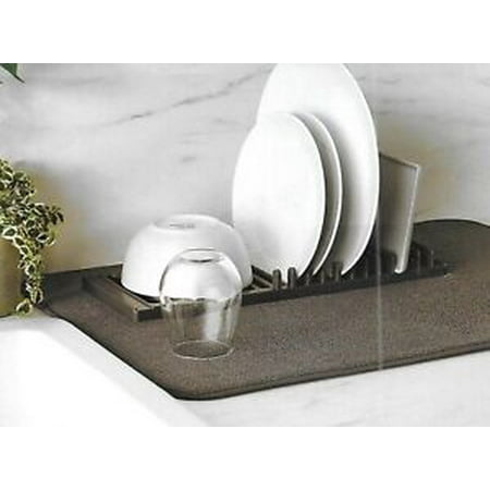 Dependable Dish Drying Rack with Cushioned Micro Fiber Mat Low Profile Portable