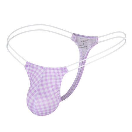 Men s Underwear Plaid Printed Breathable Lightweight Low Waist Sexy Thong Briefs