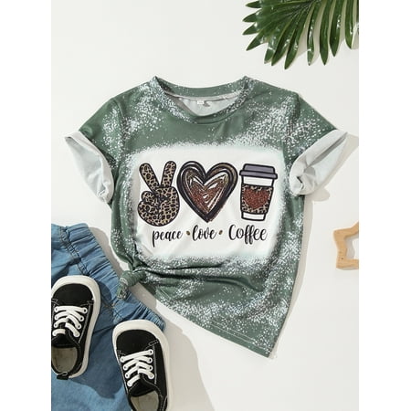 

Green Toddler Girls 1pc Heart Letter Graphic Tee Casual 90 S040E