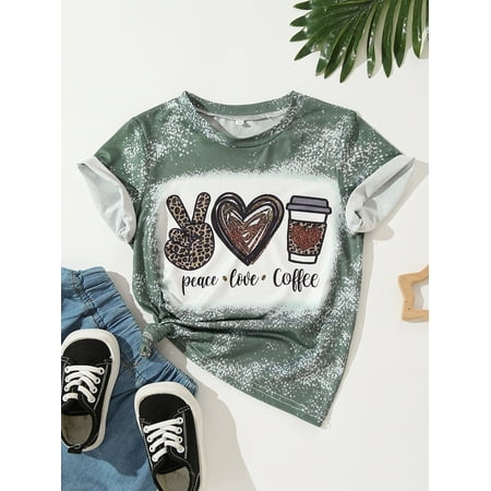 Green Toddler Girls 1pc Heart Letter Graphic Tee Casual 90 S040E