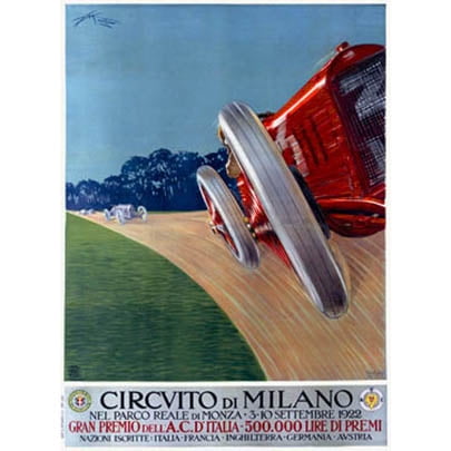 ArteHouse Fine Art Print "1922 Milano Alfa Race Circuit Ad", Unmounted Cotton Canvas, 18" x 24"
