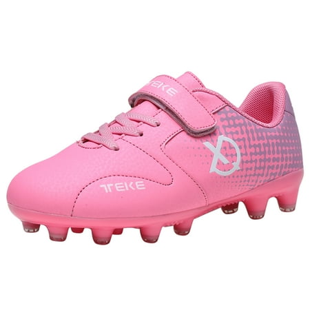 

Boys Girls Outdoor Athletic Actual Combat Training Shoes Kids Turf Soccer Shoes Youth Hook and Look Comfortable and Breathable Non-slip Professional Sneaker (Little Kid/Big Kid）Pink 37