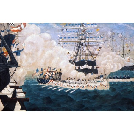 Washington In New York. /Nl.M. Cooke: Salute To General Washington In New York Harbor. Poster Print by Granger Collection
