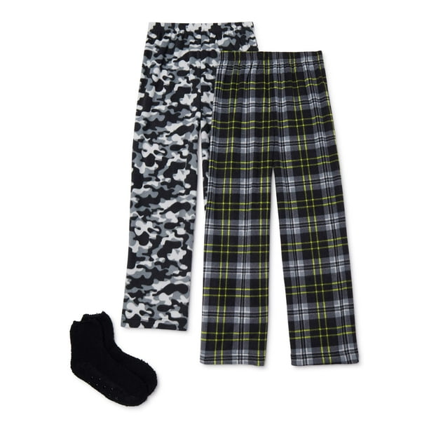 Mad Dog Boys 2-Pack Micro Fleece Sleep Pants with Slipper Sock Sizes 6-14