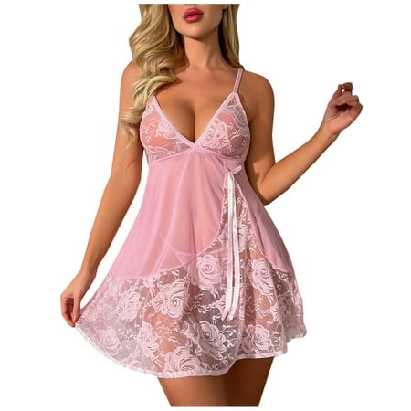

hoksml Lingerie Ladies Fashion Sexy Lingerie Solid Color Lace Hollow See-through Large Size Sexy Lingerie Nightdress Thong Suit Clearance