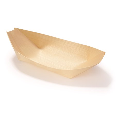 BambooMN Disposable Wood Boat Plates Dishes Food Serving Tray, 6.7" Long x 3.5" Wide x 1" High, 100 Pieces
