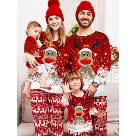 CenturyX Christmas Matching Pajamas for Family Deer Snowflake Print Long Sleeve Tops Pants Xmas Sleepwear for Women Men Kid Baby Red 1
CenturyX Christmas Matching Pajamas for Family Deer Snowflake Print Long Sleeve Tops Pants Xmas Sleepwear for Women Men Kid Baby Red 1