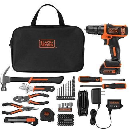 Black & Decker 12V Lithium Ion Cordless Drill 64-Piece Project Kit