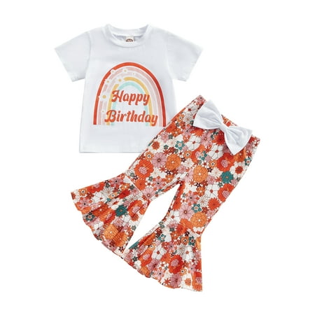 Bagilaanoe 2pcs Toddler Baby Girl Long Pants Set Short Sleeve Letter Print T-Shirt Tops + Floral Flare Trousers 9M 12M 18M 24M 3T 4T Kids Birthday Outfits
Bagilaanoe 2pcs Toddler Baby Girl Long Pants Set Short Sleeve Letter Print T-Shirt Tops + Floral Flare Trousers 9M 12M 18M 24M 3T 4T Kids Birthday Outfits