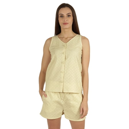 Bimba Solid 2 Pcs Nightwear Set For Womens Casual Sleeveless Loungewear Shirt & Short Sleepwear