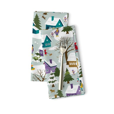 Christmas Winter Village People Snow Cotton Dinner Napkins by Roostery Set of 2