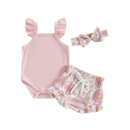 Sunisery Newborn Baby Girls Vest Shorts Sets Casual Fly Sleeves Romper Tops + Drawstring Shorts + Headband Outfits Pink 0-3 Months
Sunisery Newborn Baby Girls Vest Shorts Sets Casual Fly Sleeves Romper Tops + Drawstring Shorts + Headband Outfits Pink 0-3 Months