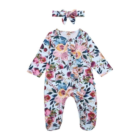 Newborn Baby Girl Footed Playsuit Floral Print One Piece Jumpsuit Sleeper with Headband Clothes
Newborn Baby Girl Footed Playsuit Floral Print One Piece Jumpsuit Sleeper with Headband Clothes