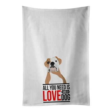 English Bulldog Fawn and White White Kitchen Towel Set of 2 19 in x 28 in