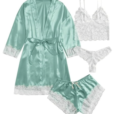 Women‘s 4 Pieces Comfortable Satin Floral Lace Cami Top Lingerie Pajama Set With Robe For Valentine‘s Gifts
Women‘s 4 Pieces Comfortable Satin Floral Lace Cami Top Lingerie Pajama Set With Robe For Valentine‘s Gifts