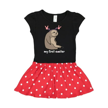 Inktastic My 1st Easter Sloth with Pink Bunny Ears Gift Toddler Girl Dress