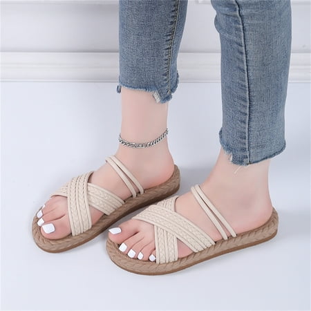 XIAQUJ Ladies Fashion Solid Color Leather Strap Open Toed Straw Woven Sole Flat Sandals Sandals for Women Beige 6.5(37)
XIAQUJ Ladies Fashion Solid Color Leather Strap Open Toed Straw Woven Sole Flat Sandals Sandals for Women Beige 6.5(37)