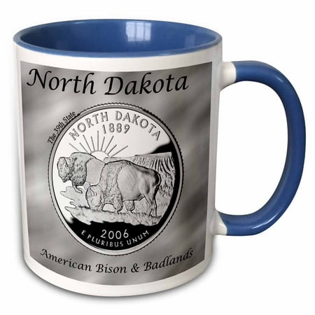 3dRose State Quarter North Dakota - Two Tone Blue Mug 11-ounce