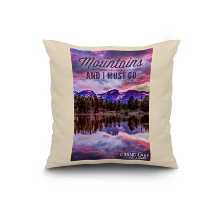 Grand Lake, Colorado - Sunset & Lake - John Muir - The Mountains are Calling - Lantern Press Photography (20x20 Spun Polyester Pillow, White Border)