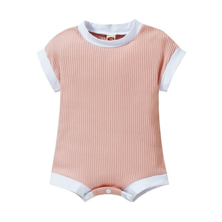 Frobukio Newborn Baby Girls Boys Summer Romper Color Contrasts Ribbed Short Sleeve Crew Neck Playsuits Jumpsuit Pink 6-9 Months 
Frobukio Newborn Baby Girls Boys Summer Romper Color Contrasts Ribbed Short Sleeve Crew Neck Playsuits Jumpsuit Pink 6-9 Months