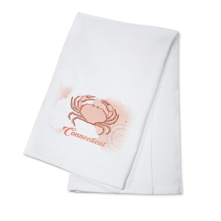 Connecticut - Crab - Coral - Coastal Icon - Lantern Press Artwork (100% Cotton Kitchen Towel)