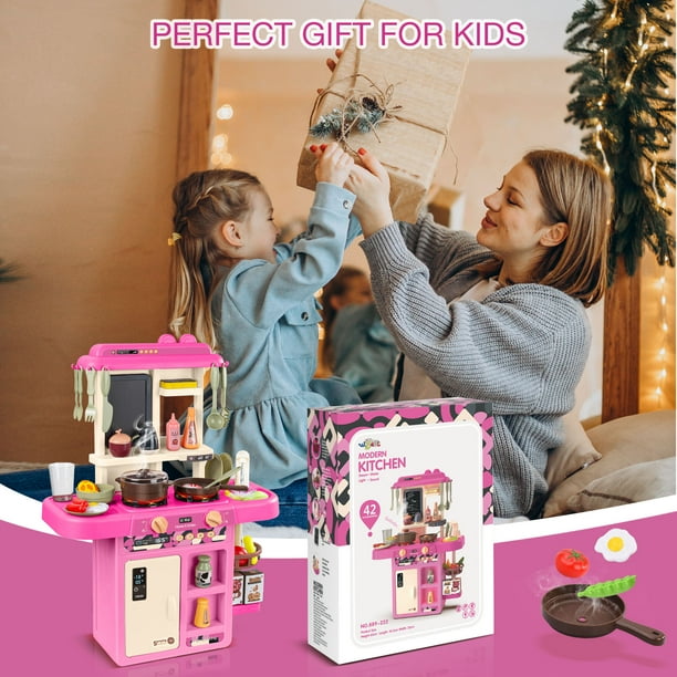 Wisairt Play Kitchen Set for Kids, 2.1FT Toy Play Kitchen w/ Realistic Lights Sounds Simulation Spray for Toddlers Girls Boys Gift 42Pcs - Small (Pink 18x8.6x24.8in) Wisairt Play Kitchen Set for Kids, 2.1FT Toy Play Kitchen w/ Realistic Lights Sounds Simulation Spray for Toddlers Girls Boys Gift 42Pcs - Small (Pink 18x8.6x24.8in) - Image 5