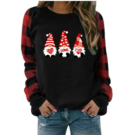 Womens Long Sleeves Sweatshirts Valentine s Day Fashion Love Printing Plaid Stitching Pullover Casual Loose Round Neck Ladies Tunics Sweatshirt Top
Womens Long Sleeves Sweatshirts Valentine s Day Fashion Love Printing Plaid Stitching Pullover Casual Loose Round Neck Ladies Tunics Sweatshirt Top
