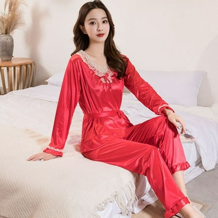 PIKADINGNIS WAVMIT long Sleeve Pajamas Ice Silk Set 2Pcs Women Sleepwear Shirt V-neck Polyester Nightwear for Women long Top Pant Homewear
PIKADINGNIS WAVMIT long Sleeve Pajamas Ice Silk Set 2Pcs Women Sleepwear Shirt V-neck Polyester Nightwear for Women long Top Pant Homewear
