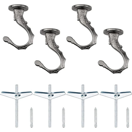 

Swag Hooks 4 Sets Heavy Duty Swag Ceiling Hooks Ceiling Mounting Hooks with Hardware Including Screws and Toggle Wings for Plants Hanging Ceiling Installation Wall Fixing (Gray-Black)