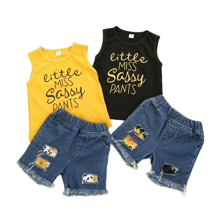 Toddler Kids Baby Girl Clothes Letter Print Round Neck Sleeveless Top + Ripped Denim Shorts 2Pcs Sets
Toddler Kids Baby Girl Clothes Letter Print Round Neck Sleeveless Top + Ripped Denim Shorts 2Pcs Sets