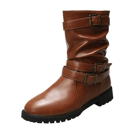 GNEIKDEING Ladies Solid Color Wrinkled Belt Buckle Chunky Heel Mid Boots Gift on Clearance
GNEIKDEING Ladies Solid Color Wrinkled Belt Buckle Chunky Heel Mid Boots Gift on Clearance