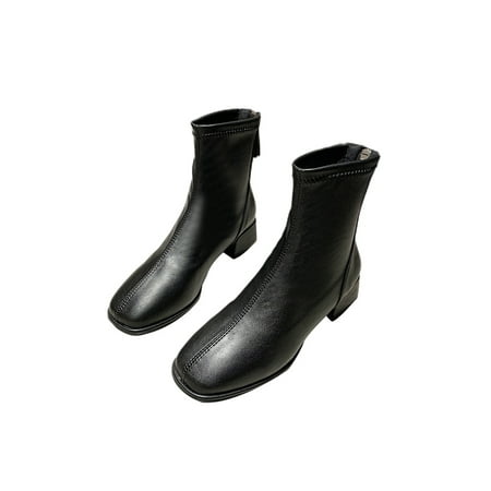 Zodanni Womens Breathable Winter Shoes Office Square Toe Ankle Boots Casual Plush Lined Back Zip Black Plush Lined 9