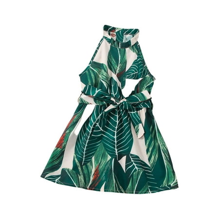 SHENHE Girl s Tropical Print Halter Sleeveless Tie Waist Short A Line Dresses Green 110
SHENHE Girl s Tropical Print Halter Sleeveless Tie Waist Short A Line Dresses Green 110