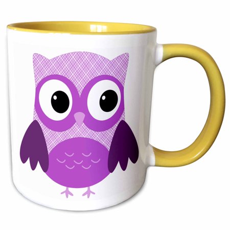 3dRose Cute Purple Plaid Owl - Two Tone Yellow Mug 11-ounce