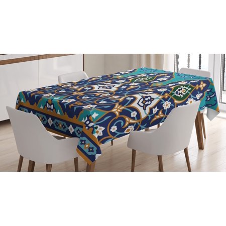 Moroccan Tablecloth Decor by , Ottoman Folkloric Art Inspired Abstract Aged Middle Age Renaissance Artful Print, Dining Room Kitchen Rectangular Table Cover, 60 W X 90 L.., By Ambesonne