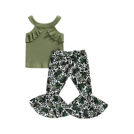 Diconna Toddler Baby Girls Summer Outfits Ruffle Ribbed Halter Tank Tops and Printed Bell Bottom Pants Sets Green 12-18 Months
Diconna Toddler Baby Girls Summer Outfits Ruffle Ribbed Halter Tank Tops and Printed Bell Bottom Pants Sets Green 12-18 Months