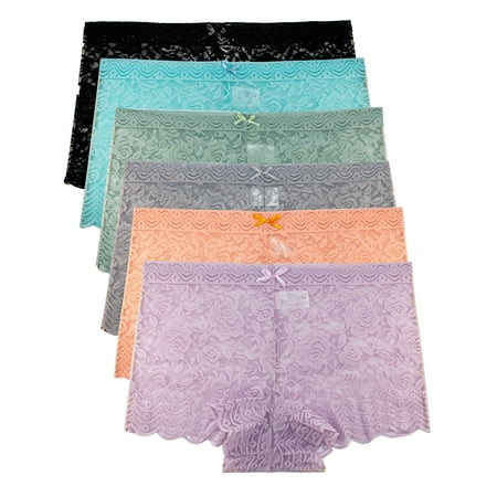 Barbra Women s Lace Boy Shorts Panties Regular & Plus Size Multi-Pack